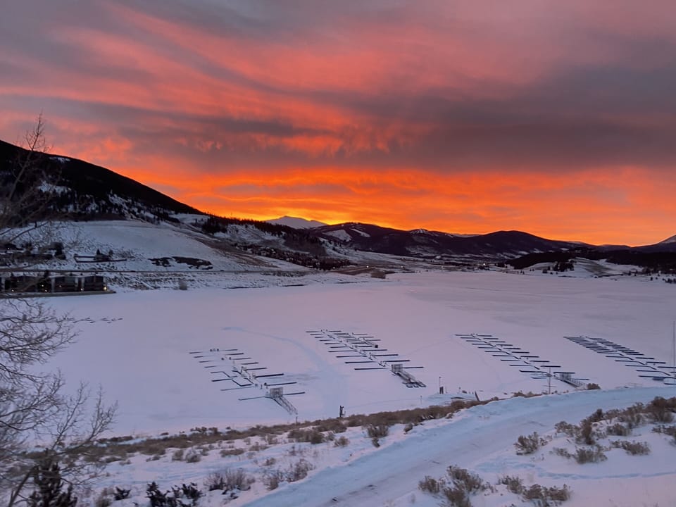 Winter sunrise over Lake Dillon