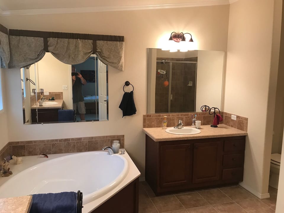 Master bathroom with separate tub and shower