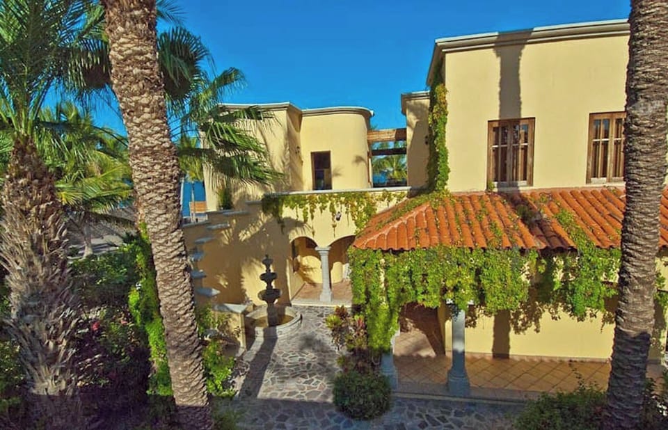 open courtyard between the main house and home theater