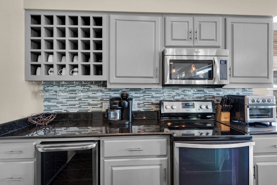 Kitchen area with stainless steel appliances