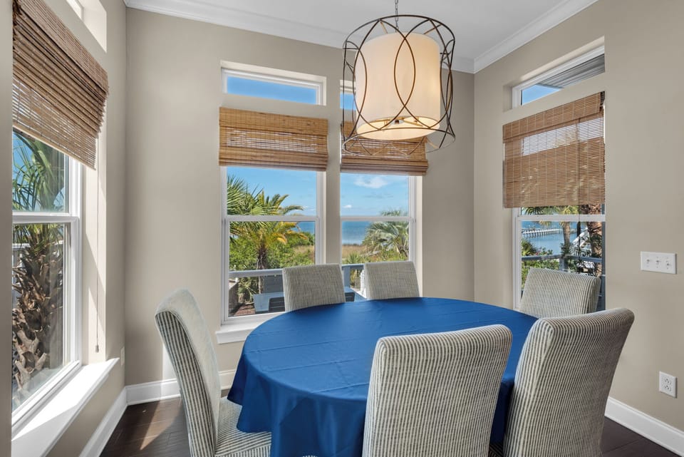 Dining room area with views of sound