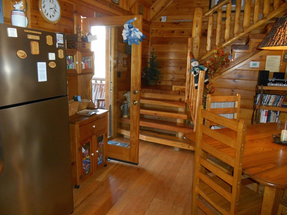 Winding steps to the upstairs Pool Room and the Upstairs Suite.

