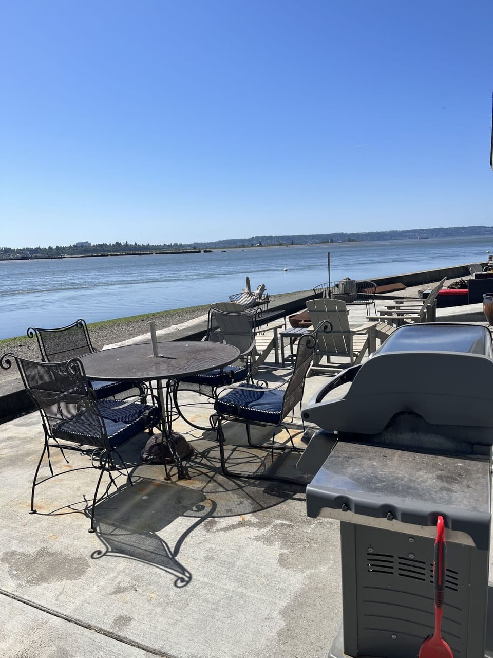 Gas grill with spacious patio.