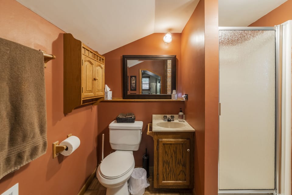 Upstairs bath with shower.