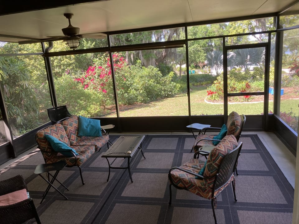Large lanai overlooking our garden.