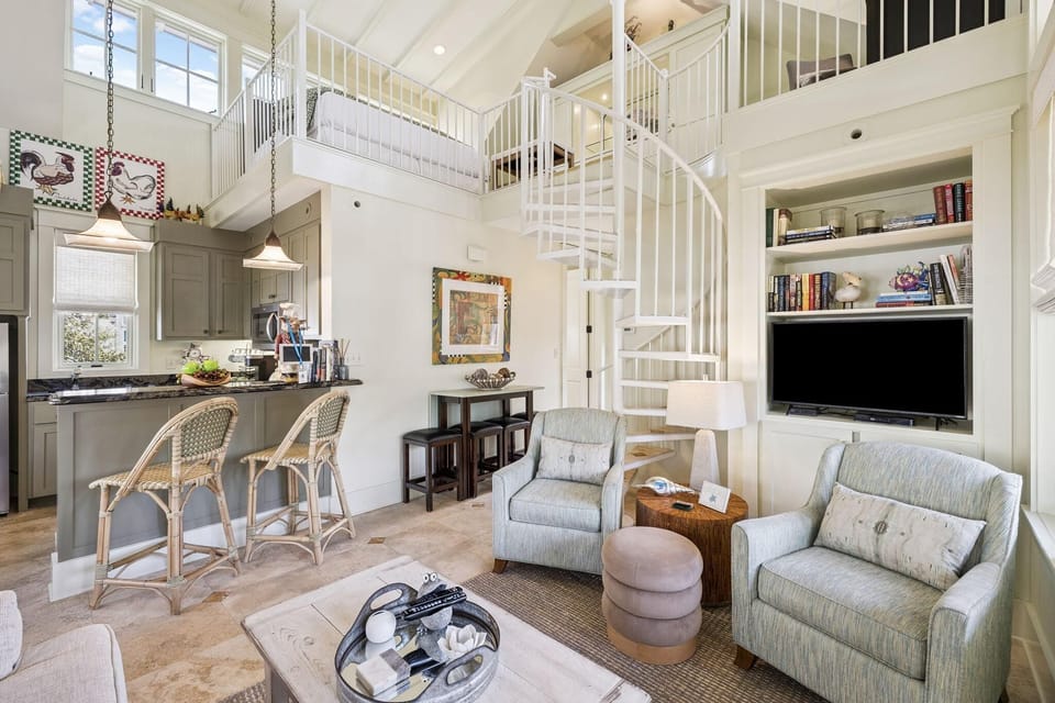Spiral staircase to second floor