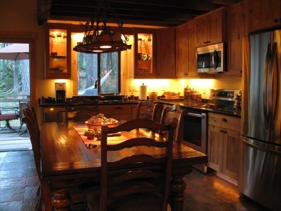 Family dinner time at the large French Country table