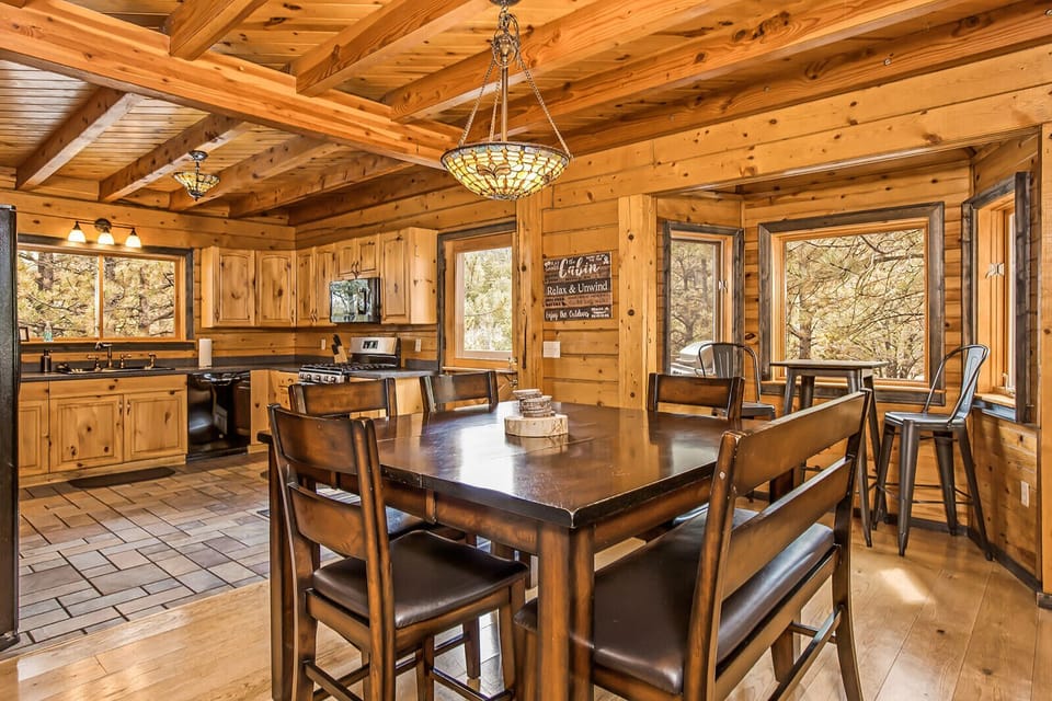 Our dining room table seats six and the bistro table seats 2.