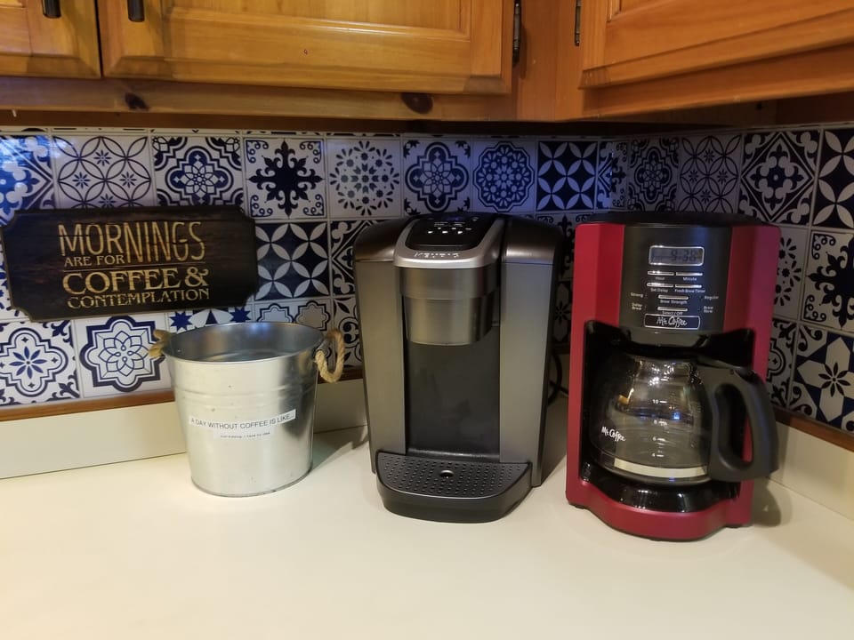 Both Keurig & Mr Coffee for perfect mornings on the screen porch