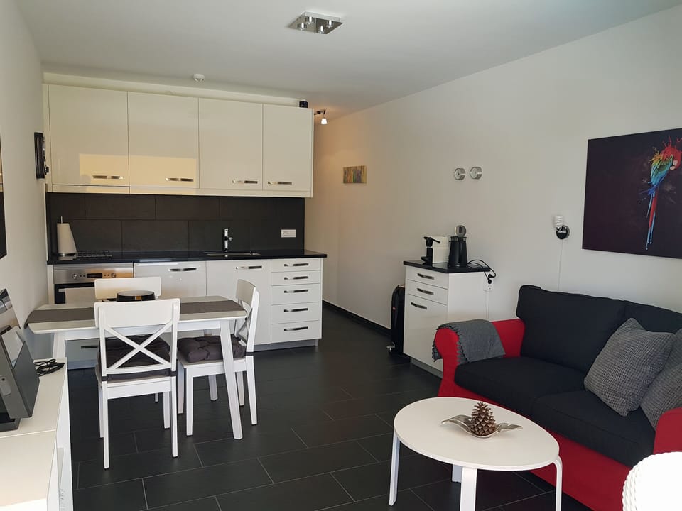 Living room, Dining table and Kitchen