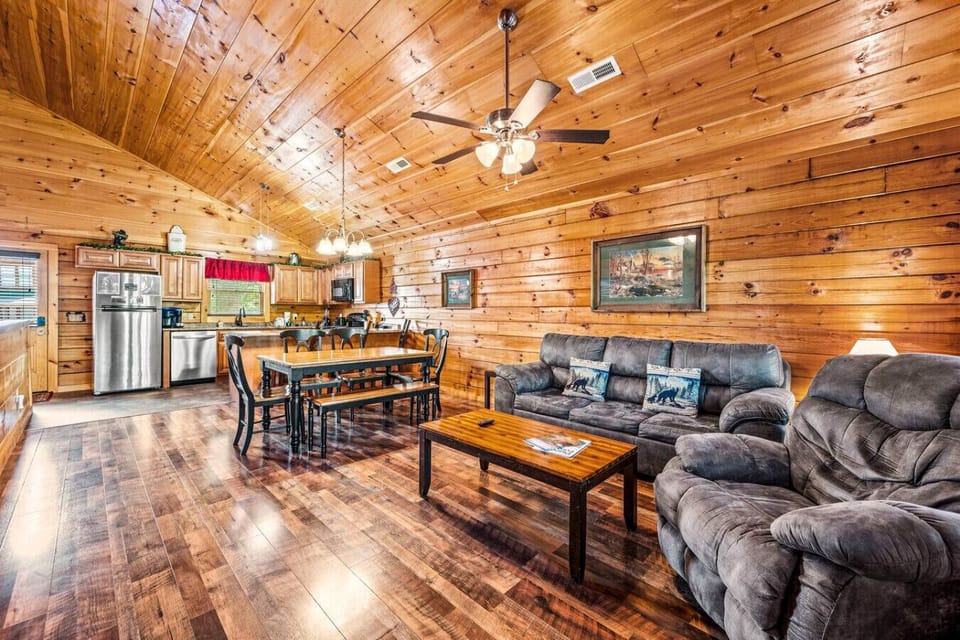 Spacious, inviting, and full of rustic wood details—your perfect cabin retreat!
