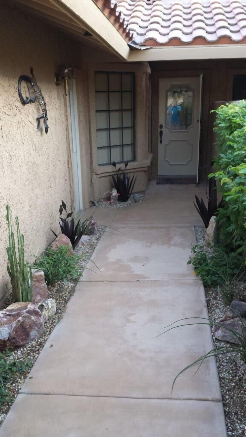 Front Entry with entrance to two car garage on left.