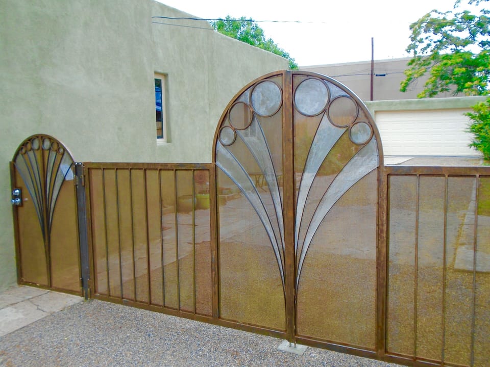Art Deco 
 gate by local artist. 