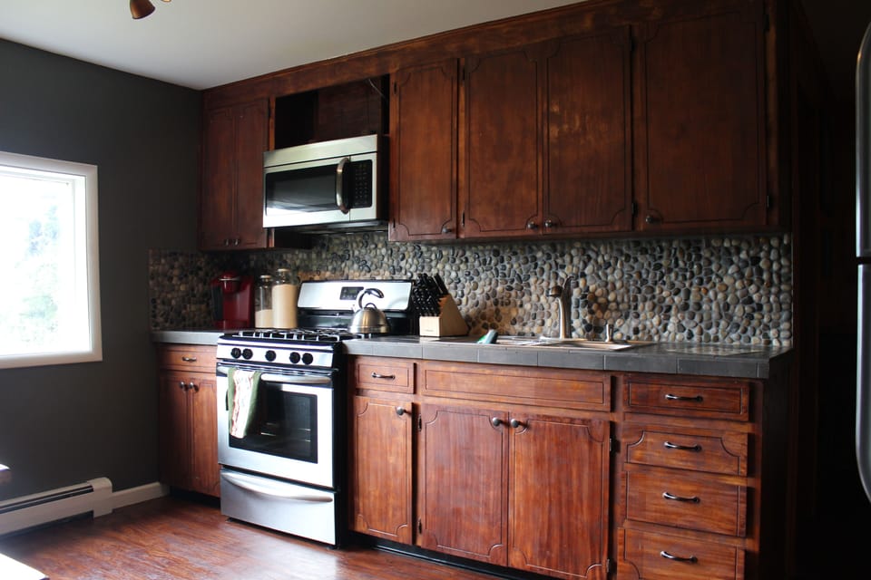 Remodeled kitchen with stainless steel appliances