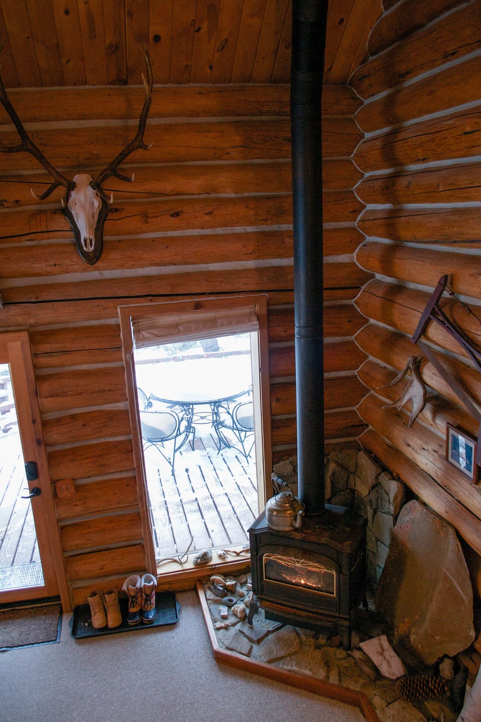 view looking towards the fireplace from the loft area