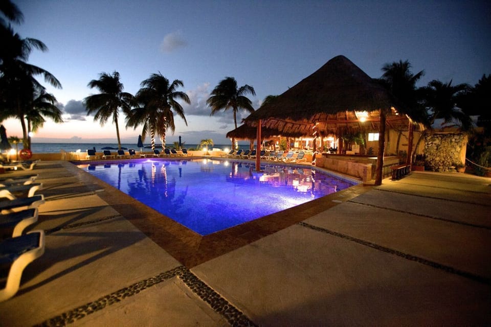 Pool area just after sunset