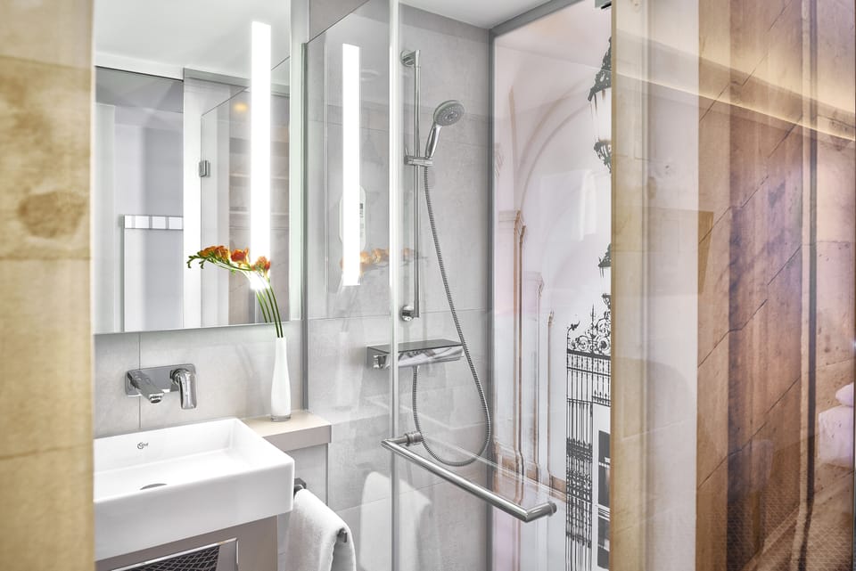 Standard Room, 2 Twin Beds (Street View) | Bathroom | Eco-friendly toiletries, hair dryer, towels