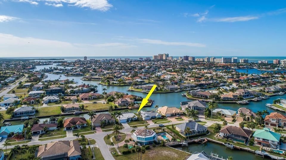 aerial of home on the water