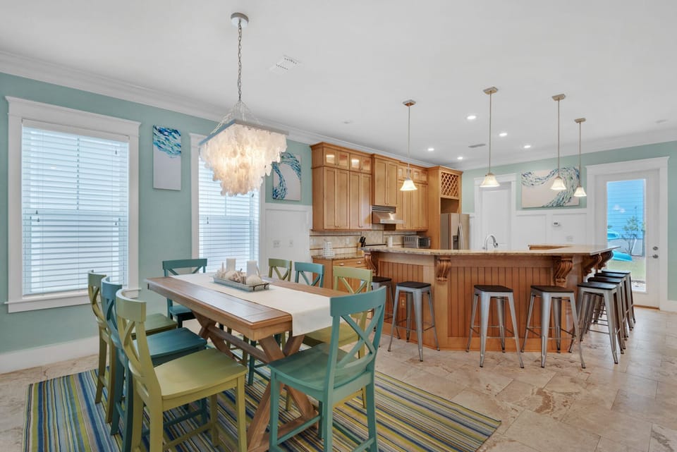 Dining seating for 16 downstairs and an additional 6 upstairs. 