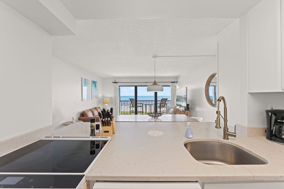 Stunning oceanfront views from kitchen sink