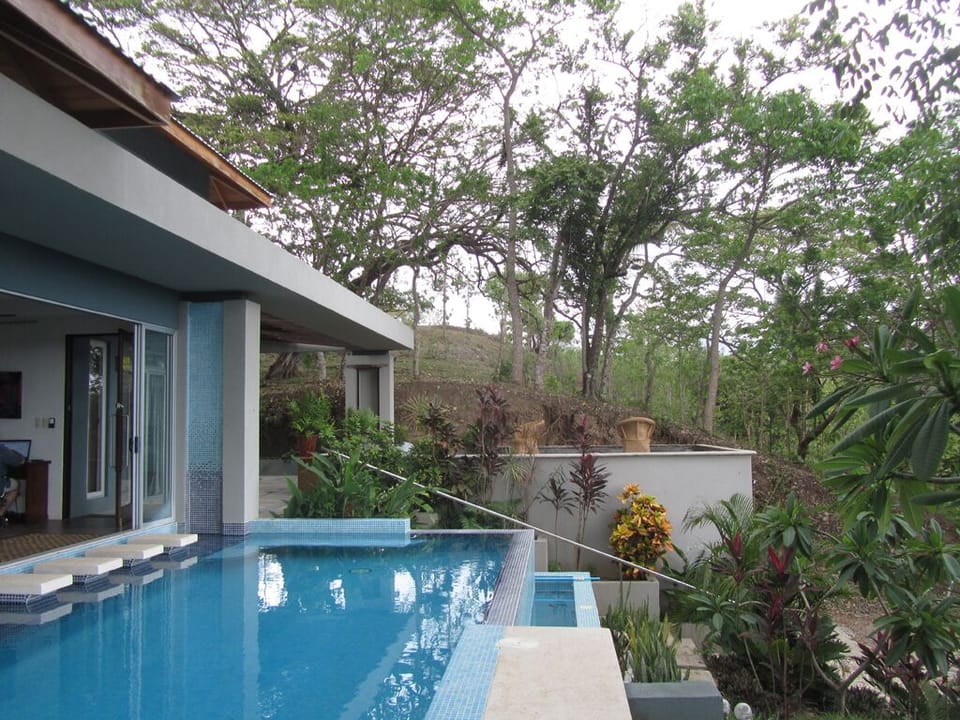 view over the pool to the morning sun
