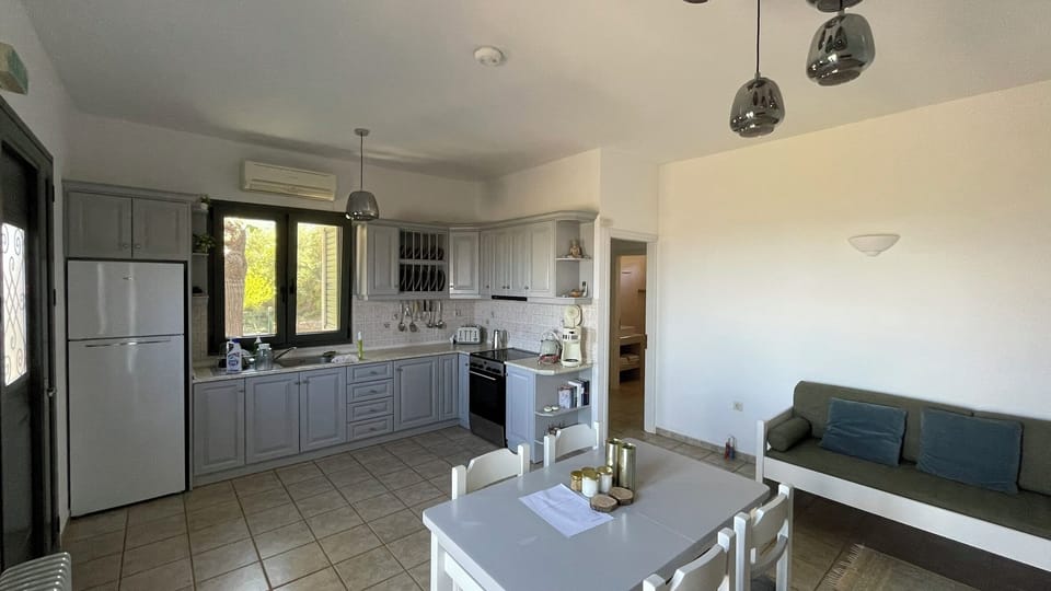 The villa has a fully equipped kitchen and lounge area with smart tv.