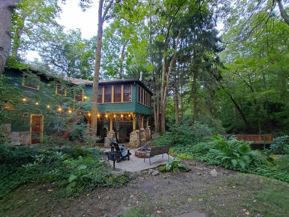 Lodge is along dramatic creek with private trails and bridges