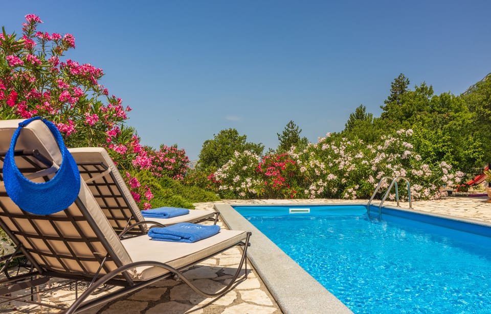VILLA TRIBALJ - KVARNER oleander sundeck terrace by the pool in complete privacy