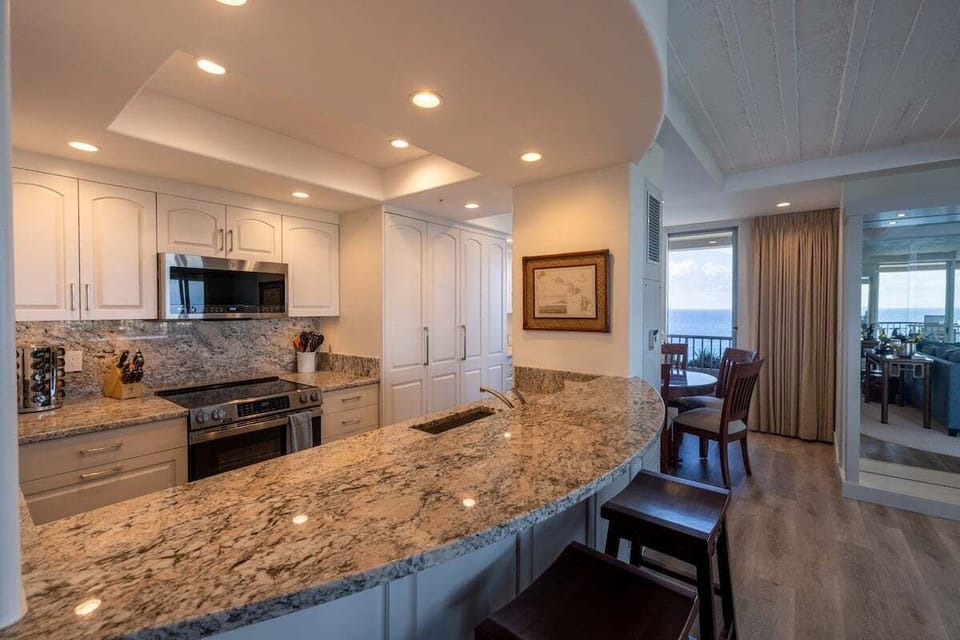 Casual dining at the barstools off the kitchen.