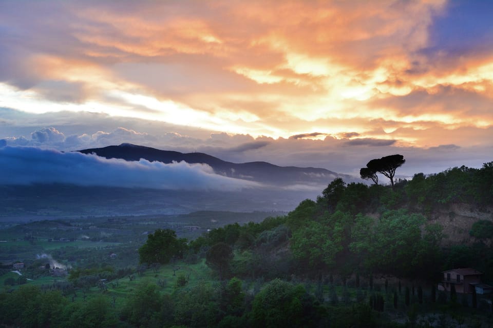 View over Monte Cetona from the terrace at sunset