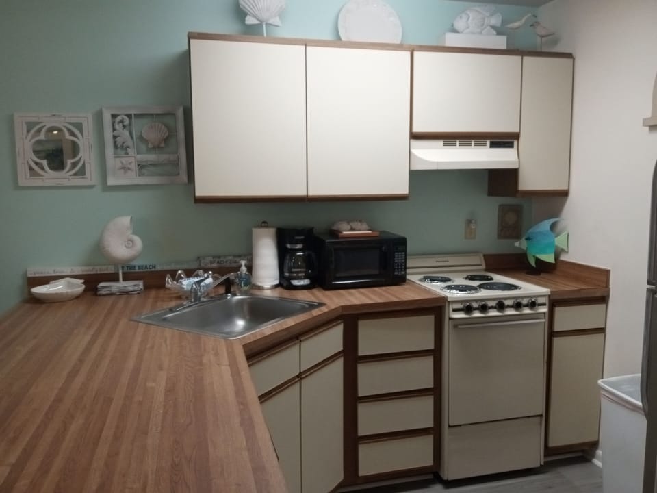 Fully equipped kitchen +Full size ice maker fridge