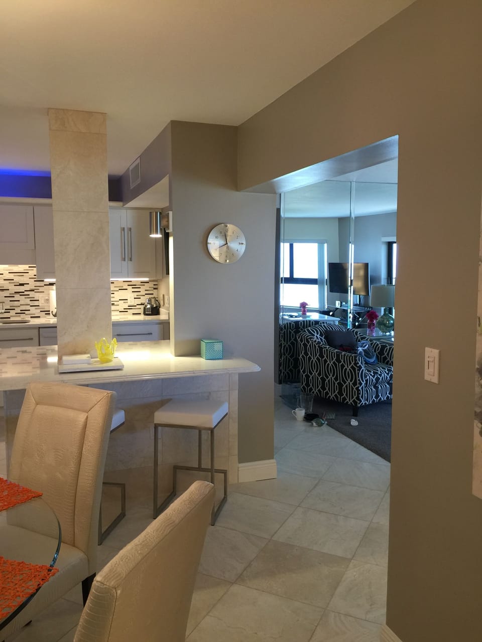 View from Dining area showing kitchen and part of Main Living Area