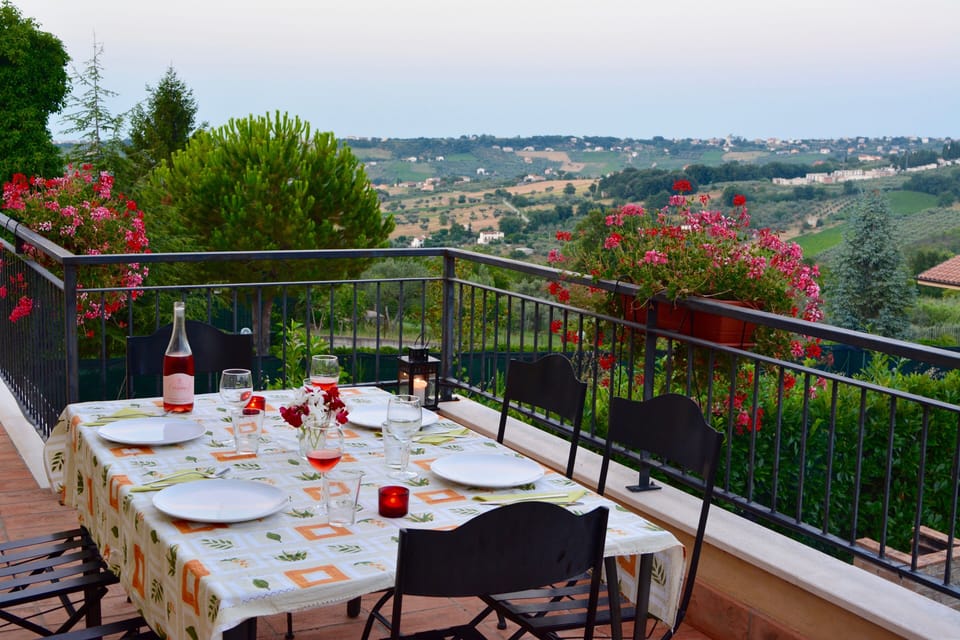 Dinner on top of the terrace with a view down the valley.
