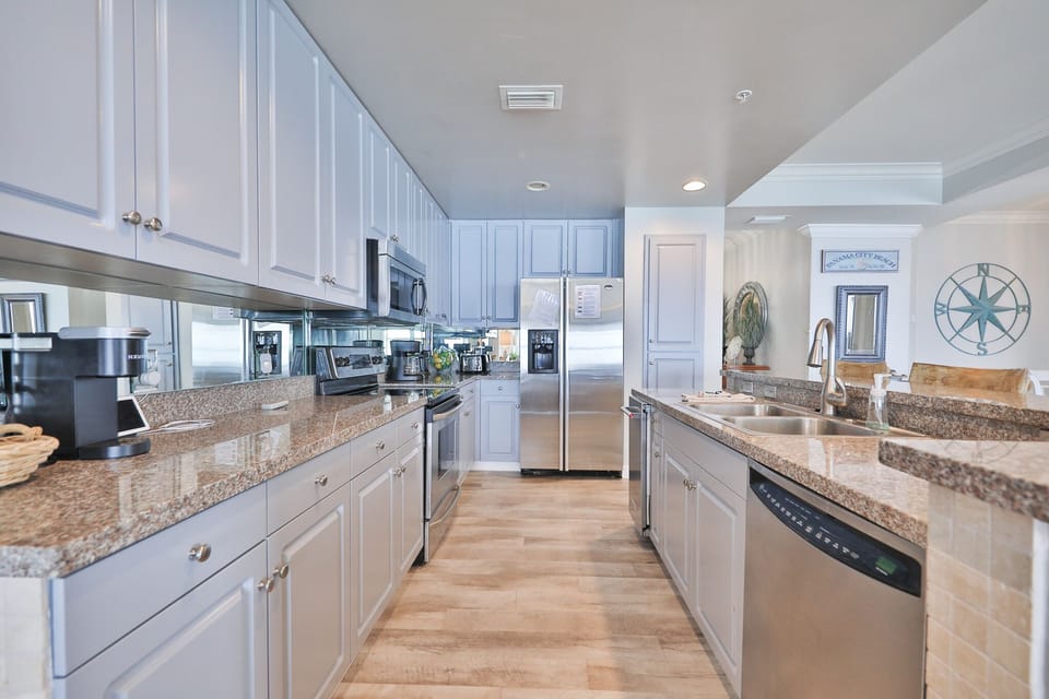 Fully stocked kitchen.