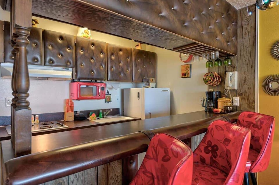 We built the theme around this retro kitchen.