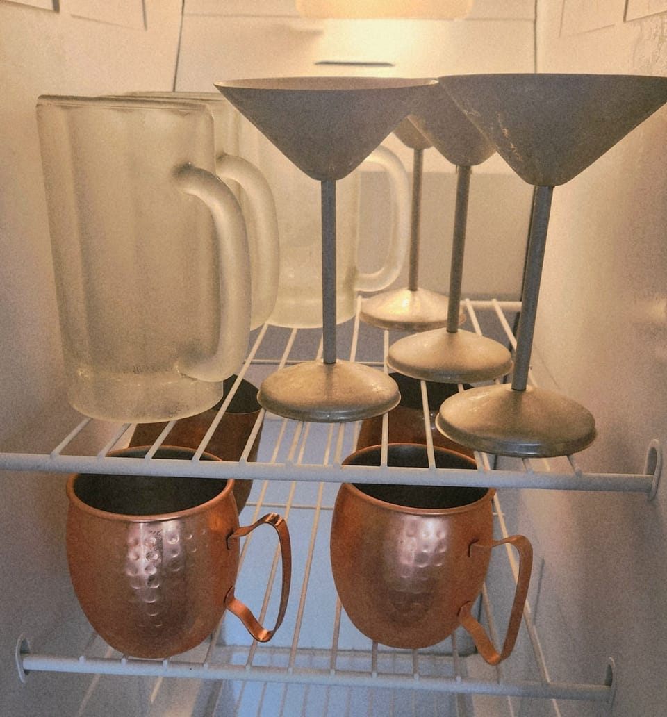 Frosty Martini, Mule & Beer glasses  waiting for you in the Freezer!🥂