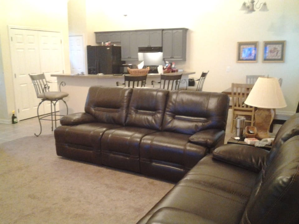 Den with leather reclining couches