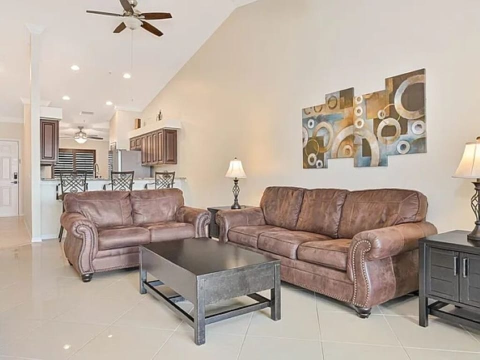 Vaulted ceilings from living room through the kitchen