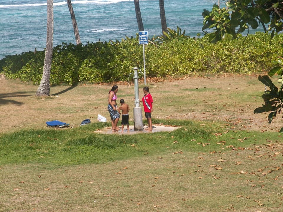 The park shower lets you lose the sand before getting back into the house