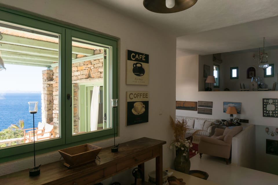 The living room and raised dining area