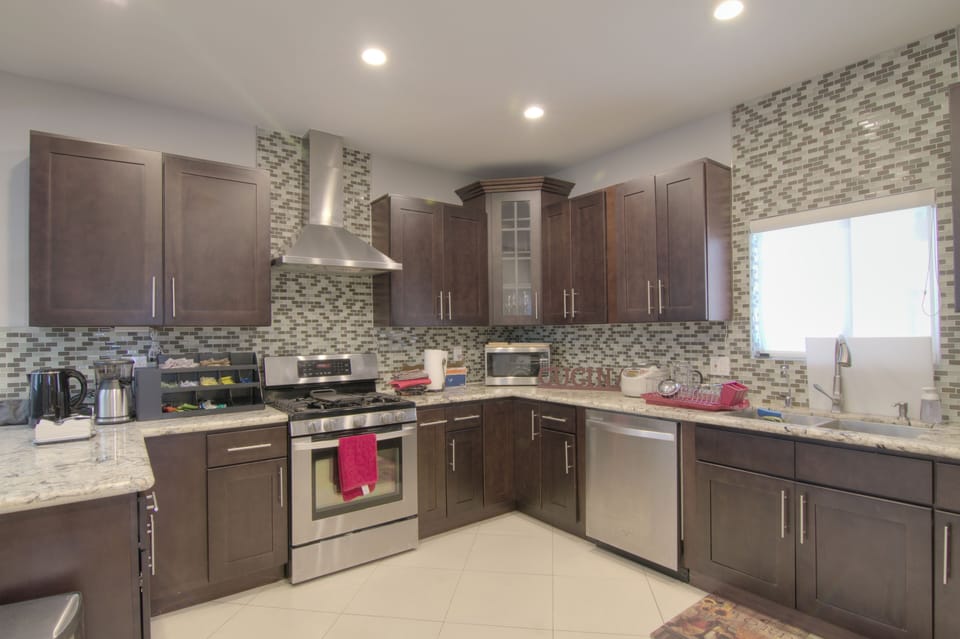 Very large kitchen has everything you need to cook a gourmet meal.
