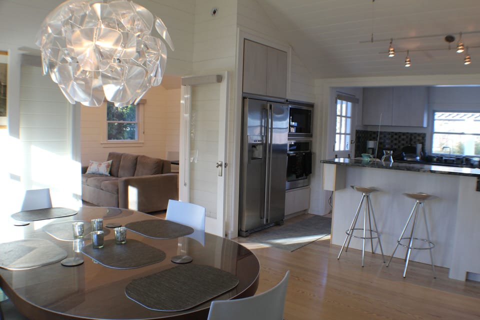 Dining, family room and kitchen