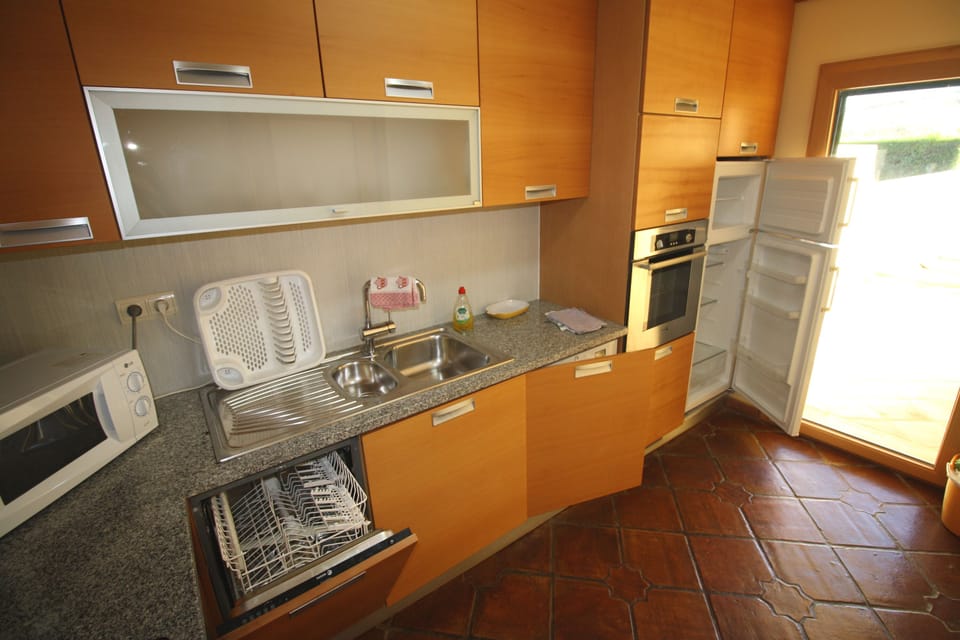 Kitchen with door to patio and pool area