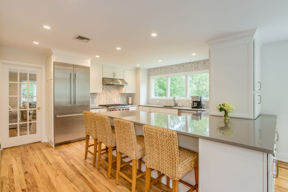 Newly renovated kitchen: Wolf gas range and Bosch fridge, dishwasher, speed oven