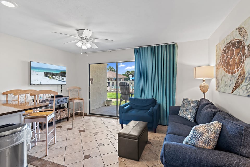 Comfortable and roomy living room area with sleeper sofa