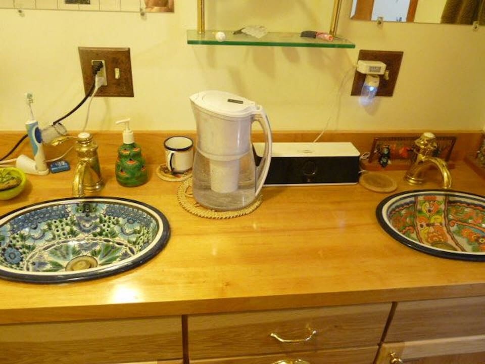 twin Mexican sinks in master bathroom