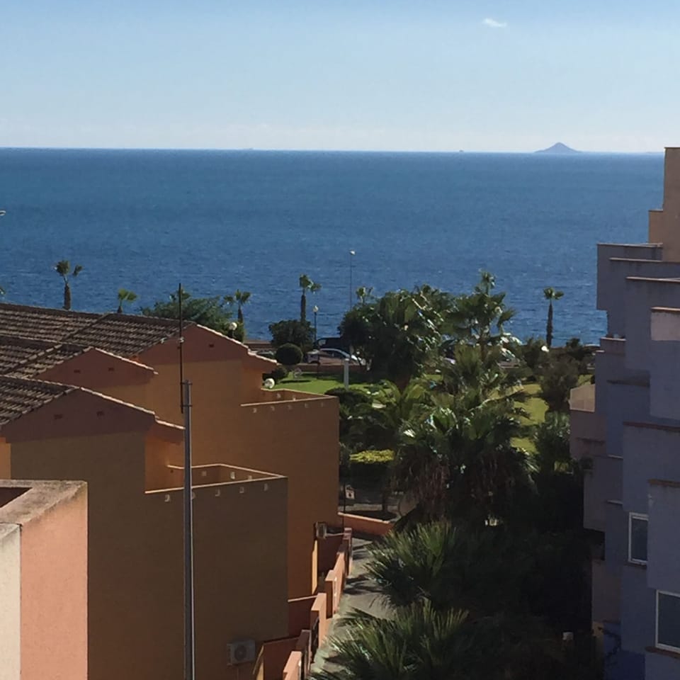 View of sea from roof terrace