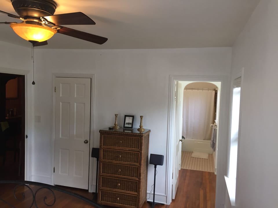 Chest of drawers view to hall and bathroom