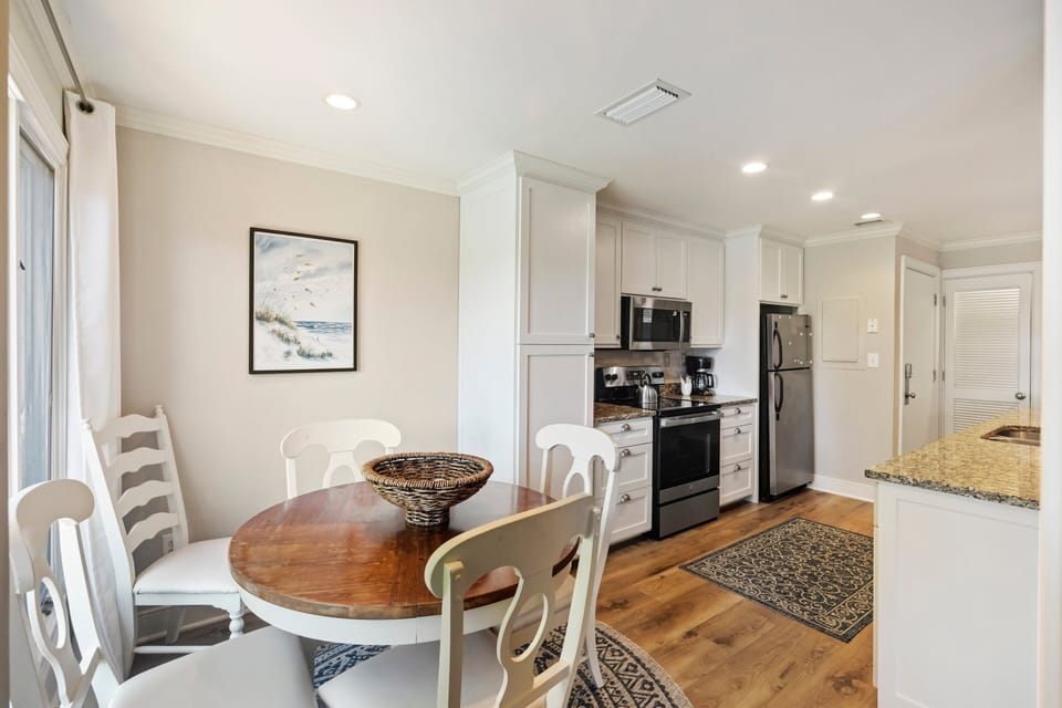 Dining table and kitchen