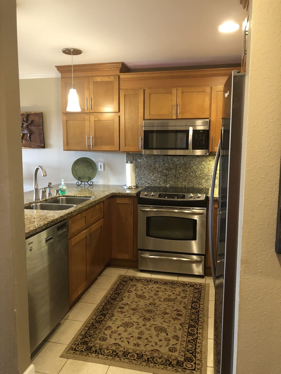 Kitchen fully set up for home cooking if you want.